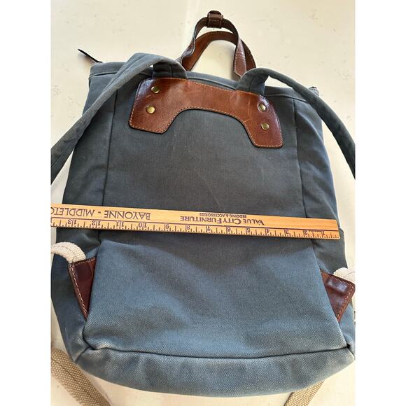 Crate and Barrel x FRYE Blue-Grey Canvas brown leather Backpack org $228.00 - Picture 9 of 16